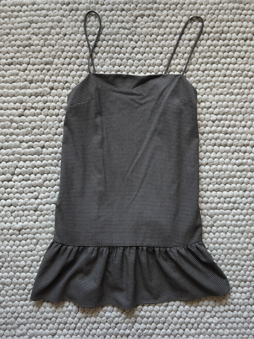Anthropologie Black, Brown, and White Mini Dress with Ruffle Hem
